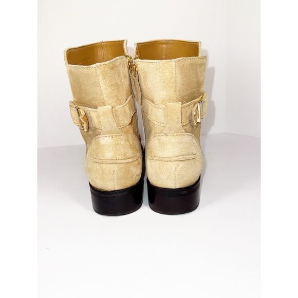 Talbots Tish  Ankle Boots Buckle Bootie Beige Suede Leather Zip Low Block Heel 8 - Picture 6 of 16